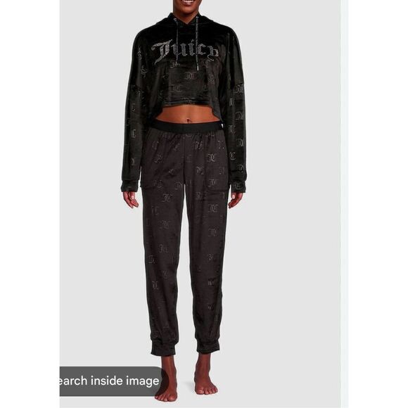 Juicy couture velour crop hoodie & jogger set jc logo embossed sz xL nwt - Picture 2 of 15